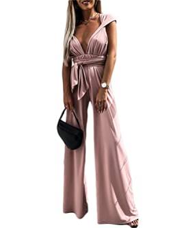 ORANDESIGNE Damen Jumpsuit Elegant Armellos Hohe Taille Cocktail Party Festlich Overalls Hosenanzug Playsuit Lang Romper 03-pink S von ORANDESIGNE