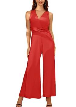 ORANDESIGNE Damen Jumpsuit Multiway V-Ausschnitt Elegant Rückenfrei Ärmellos Schulterfrei Infinity Overalls Bandeau Top Playsuit Lang Romper Formal Hochzeit Cocktail Party Festlich A Rot M von ORANDESIGNE