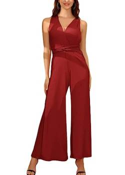 ORANDESIGNE Damen Jumpsuit Multiway V-Ausschnitt Elegant Rückenfrei Ärmellos Schulterfrei Infinity Overalls Bandeau Top Playsuit Lang Romper Formal Hochzeit Cocktail Party Festlich A Rotwein M von ORANDESIGNE