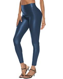 ORANDESIGNE Damen Kunstleder Leggings Hüft Lift High Waist Leggings Hose Strumpfhosen Treggings Leggins Kunstleder Leggings Leder Look hüfthoch A Navy Blau 3XL von ORANDESIGNE