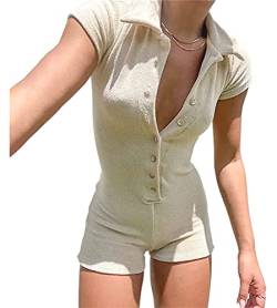 ORANDESIGNE Damen Kurzarm Bodysuit mit sexy V-Ausschnitt Button Stretch Unterwäsche Body L Weiß S von ORANDESIGNE