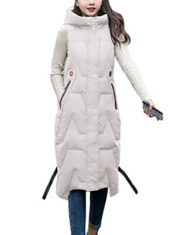 ORANDESIGNE Damen Lang Daunenweste Wintermantel Vest Ärmellose Warmer Daunenmantel Longweste Casual Winterjacke Outdoor Ärmellos Mantel Jacke Lang Steppweste mit Kapuze A Beige XXL von ORANDESIGNE