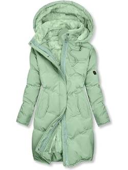 ORANDESIGNE Damen Lang Warm Gefüttert Wintermantel Parka Jacke mit Kapuze Dicke Winterjacke Elegant Steppjacke Winddicht Mantel Langarm Reißverschluss Plüschjacke Outdoorjacke C Hellgrün M von ORANDESIGNE