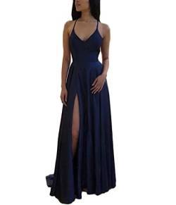 ORANDESIGNE Damen Lange Ballkleider Off Shoulder Sexy Backless Abend Prom Kleider Partykleid A-Linie Abendkleider Schlitz Festkleider Einfarbig Elegant Hochzeit B Navy Blau L von ORANDESIGNE