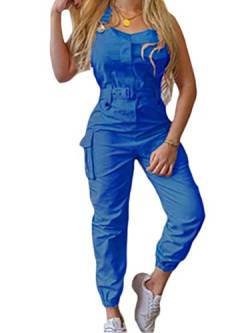 ORANDESIGNE Damen Latzhose Arbeitshose Lange Hose Overall Jumpsuit Playsuit Sommer Einfarbig Spielanzug Rompers A Blau L von ORANDESIGNE