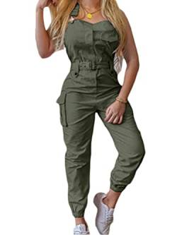 ORANDESIGNE Damen Latzhose Arbeitshose Lange Hose Overall Jumpsuit Playsuit Sommer Einfarbig Spielanzug Rompers A grüne M von ORANDESIGNE