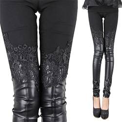 ORANDESIGNE Damen Lederhose PU Leder Latex Leggings Lederimität Jeggings Hohe Taille Leather Strumpfhose XL F Schwarz von ORANDESIGNE