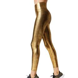 ORANDESIGNE Damen Lederoptik Leggings Kunstleder Hose Hohe Taille Stretch PU Lederhose Skinny Leggins Strumpfhose Hohe Taille Bleistifthose Freizeithose M Gold S von ORANDESIGNE