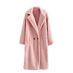 ORANDESIGNE Damen Mantel Plüschjacke Frau Wintermantel Fleecejacke Warm Cardigan mit Taschen Winterjacke Rosa L von ORANDESIGNE