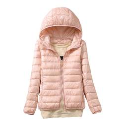 ORANDESIGNE Damen Mantel mit Kapuze Daunenjacke Warme Steppjacke Übergangs Winterjacke Übergangsjacke Outdoorjacke Mädchen Casual Parka Wintermantel Daunenmantel Hell Pink L von ORANDESIGNE