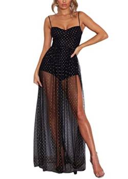 ORANDESIGNE Damen Mesh Strandkleider Sexy Durchsichtig Badeanzug Bikini Cover Up Rave Festival Club Midikleid Schwarz Transparent Kleid Unterkleid Streetwear Clubwear D Schwarz M von ORANDESIGNE