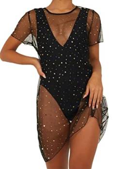 ORANDESIGNE Damen Mesh Strandkleider Sexy Durchsichtig Badeanzug Bikini Cover Up Rave Festival Club Midikleid Schwarz Transparent Kleid Unterkleid Streetwear Clubwear Y Schwarz S von ORANDESIGNE