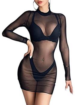 ORANDESIGNE Damen Mesh Strandkleider Sexy Durchsichtig Badeanzug Bikini Cover Up Rave Festival Club Midikleid Schwarz Transparent Kleid Unterkleid Streetwear Clubwear Z13 Schwarz 3XL von ORANDESIGNE