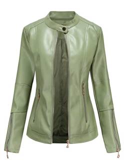 ORANDESIGNE Damen PU Lederjacke Bikerjacke Frühling Herbst Beiläufig Kurz Mantel Kunstlederjacke Übergangsjacke Slim Fit Bomberjacke Motoradjacke Reverskragen Reißverschluss A Grün 3XL von ORANDESIGNE