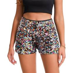 ORANDESIGNE Damen Pailletten Short Glitzer Party Shorts Freizeitshort für Nacht Club Festivals Outfits Glänzend Kurz Hose Tanzshorts High Elastic Hot Pants A Mehrfarbig S von ORANDESIGNE