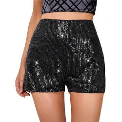 ORANDESIGNE Damen Pailletten Short Glitzer Party Shorts Freizeitshort für Nacht Club Festivals Outfits Glänzend Kurz Hose Tanzshorts High Elastic Hot Pants A Schwarz XXL von ORANDESIGNE