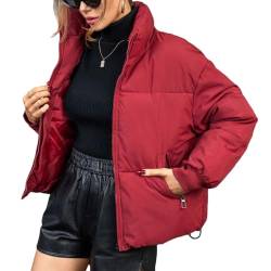 ORANDESIGNE Damen Puffer Jacke Kurz Winter Warm Gesteppte Dicke Winterjacke Übergangsjacke Outdoor Langarm Baumwolljacke Wintermantel Outdoorjacke B Weinrot M von ORANDESIGNE