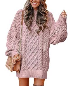 ORANDESIGNE Damen Pullover Kleid mit Rundhalsausschnitt Lange Ärmel Minikleid Langer Pullover Kabelstrick Slouchy Oversized Chunky Pullover Kleider Herbst Winter Gestrickte Pullover Tops A Rosa L von ORANDESIGNE