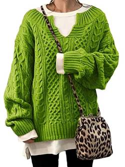 ORANDESIGNE Damen Pullover Winter Basic Oversize Pullover Casual Langarm V-Ausschnitt Strickpullover Tops Grün L von ORANDESIGNE