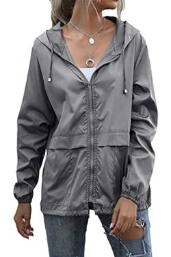 ORANDESIGNE Damen Regenjacke Leichte Outdoor Kurze Jacke Wasserdicht Übergangsjacke mit Kapuze Sportjacke Outdoorjacke Laufjacke Windbreaker Dünne Regenjacke Leichte Kurzmantel Dunkelgrau M von ORANDESIGNE