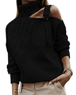 ORANDESIGNE Damen Rollkragenpullover Strickpullover Winter Lässiges Stricken Pulli Sweatshirt Oberteile Schulterfrei Elegant Strickpulli Sweater Oberteiles Tops B Schwarz 34 von ORANDESIGNE