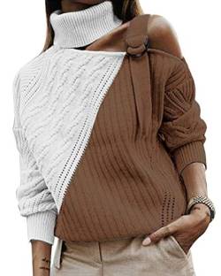 ORANDESIGNE Damen Rollkragenpullover Strickpullover Winter Lässiges Stricken Pulli Sweatshirt Oberteile Schulterfrei Elegant Strickpulli Sweater Oberteiles Tops C Kaffee 40 von ORANDESIGNE