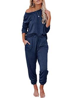 ORANDESIGNE Damen Schlafanzüge Nachtwäsche Zweiteiliger Pyjamas Set Weich Bequem Langarm Hausanzug Tie-Dye Kurzarm Sleepwear Set A Langarm Single Marine 38 von ORANDESIGNE