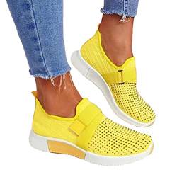 ORANDESIGNE Damen Sneakers, Frühling Herbst Frauen Soft Sole Slip On Sneakers Strass Atmungsaktive Flache Schuhe Gelb 42 EU von ORANDESIGNE