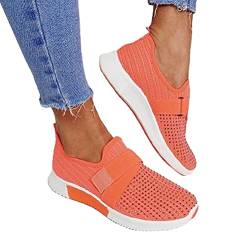 ORANDESIGNE Damen Sneakers, Frühling Herbst Frauen Soft Sole Slip On Sneakers Strass Atmungsaktive Flache Schuhe Orange 42 EU von ORANDESIGNE