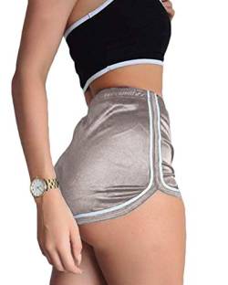 ORANDESIGNE Damen Sport Shorts Glänzende Hosen Yoga Hot Shorts Aktive Lounge Shorts Noos Hose E Silber L von ORANDESIGNE