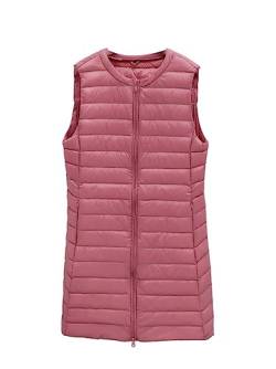 ORANDESIGNE Damen Steppweste mit Kapuze Lightweight Doppelkopf Reißverschluss Puffer Vest Winddichte Packbare Weiße Entendaunen Weste Lange Daunenweste Kapuzenweste B Rosa M von ORANDESIGNE