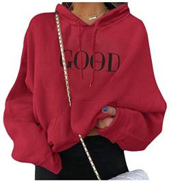 ORANDESIGNE Damen Sweatshirt Pullover Teenager Mädchen Hoodie Herbst Winter Hoodie Frauen Pullover Oberteile Langarmshirt Kapuzenpullover Mode Bequem Casual Pulli mit Kordel und Taschen B Weinrot XXL von ORANDESIGNE