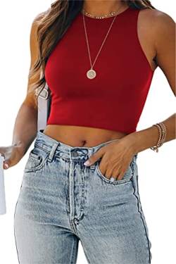 ORANDESIGNE Damen Tank Crop Top Bauchfrei Racerback Tanktop Top Elegant Camisole Årmellos Geripptes Oberteil Rundhals Casual Sommer Cutout Cami Top Shirt Trägershirt B Rot S von ORANDESIGNE