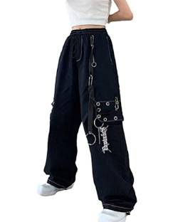 ORANDESIGNE Damen Techwear Hosen Hip Hop Jogger Cargo Pants Baggy Streetwear Punk Hose R Schwarz XS von ORANDESIGNE