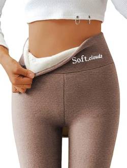 ORANDESIGNE Damen Thermo Leggings Gefütterte Thermische Dehnbar Leggings Winter Verdickte Warme Leggins Slim Strumpfhose Hohe Taille Fleece Plüschleggings für Fitness Laufen Wandern A Dunkelbraun XXL von ORANDESIGNE