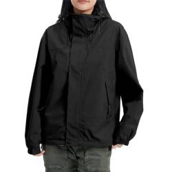 ORANDESIGNE Damen Übergangsjacke Leichte Jacke mit Kapuze Freizeitjacke Parka Jacke Regenjacke Windjacke Bomberjacke Sportjacke Reißverschluss Wärme Outdoor A Schwarz XL von ORANDESIGNE