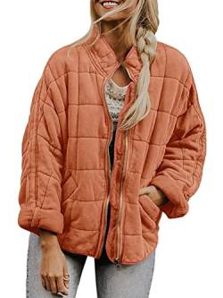 ORANDESIGNE Damen Übergangsjacke Leichte Steppjacke Herbst Bomberjacke Stehkragen Steppjacke Reißverschluss Outdoor Kurz Coat Herbst Frühling Jacket A Ziegelrot XXL von ORANDESIGNE