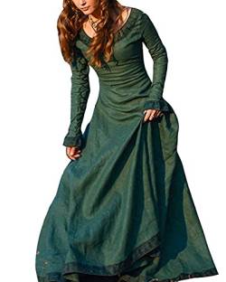 ORANDESIGNE Damen Vintage Mittelalter Kleid Langarm Kleid Prinzessin Gothic Kleid Übergröße Kleid Cosplay Kostüm Kleider (DE 34, Grün) von ORANDESIGNE