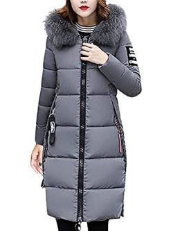 ORANDESIGNE Damen Warm Winterjacke Parka Jacke Mantel Lange Mit Fellkapuze Steppjacke Wintermantel Grau DE 36 von ORANDESIGNE