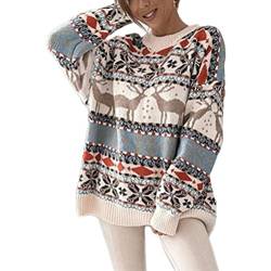 ORANDESIGNE Damen Weihnachtspullover Winter Langarm Rundhals Pullover Gestrickte Jumper Sweatshirt P Weiß M von ORANDESIGNE