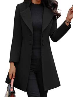 ORANDESIGNE Damen Winter Blazer Mantel Wollmantel Lang Warme üBergangsjacke Einfarbig Slim Fit Revers Blazer Jacke Windjacke Overcoat 01-schwarz XL von ORANDESIGNE