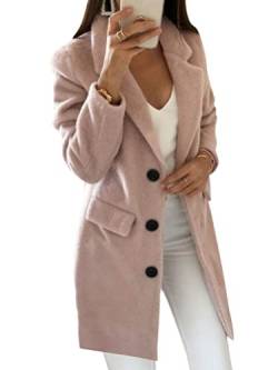 ORANDESIGNE Damen Winter Blazer Mantel Wollmantel Lang Warme üBergangsjacke Einfarbig Slim Fit Revers Blazer Jacke Windjacke Overcoat 03-Rosa S von ORANDESIGNE