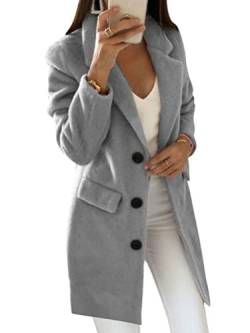 ORANDESIGNE Damen Winter Blazer Mantel Wollmantel Lang Warme üBergangsjacke Einfarbig Slim Fit Revers Blazer Jacke Windjacke Overcoat 03-grau 3XL von ORANDESIGNE