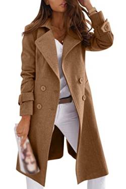 ORANDESIGNE Damen Winter Blazer Mantel Wollmantel Lang Warme üBergangsjacke Einfarbig Slim Fit Revers Blazer Jacke Windjacke Overcoat 04-Kaffee XL von ORANDESIGNE