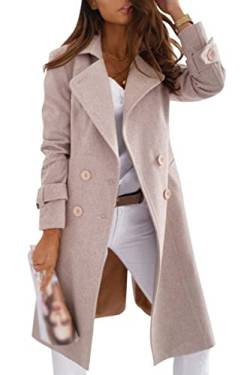 ORANDESIGNE Damen Winter Blazer Mantel Wollmantel Lang Warme üBergangsjacke Einfarbig Slim Fit Revers Blazer Jacke Windjacke Overcoat 04-Rosa M von ORANDESIGNE