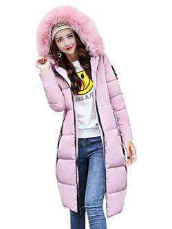 ORANDESIGNE Damen Winterjacke Wintermantel Lange Daunenjacke Jacke Outwear Warm Daunenmantel Solide Lässig Dicker Slim Down Mit Fellkapuze Steppjacke Rosa DE 44 von ORANDESIGNE