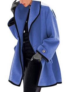 ORANDESIGNE Damen Wollmantel Trenchcoat Jacke Lang Warm Wintermantel Übergangs Jacke Parka mit Reverskragen Herbst Winter Mantel Langer Jacken Overcoat A blau L von ORANDESIGNE