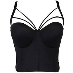 ORANDESIGNE Damen Y2K Korsett BH Tank Top Dessous Trägertop Crop Top Schlanke Feste Weste Push Up Bustier Lässig Pailletten Perlen Strasssteine Diamanten Korsett Clubwear Party B Schwarz XL von ORANDESIGNE