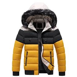 ORANDESIGNE Daunenjacke Herren Leicht Mit Kapuze Winterjacke Warm Parka Steppjacke Übergangsjacke Farbblock Softshell Jacke Gefüttert Winter Leichtsteppjacke Jungen Puffer Mantel B Gelb L von ORANDESIGNE