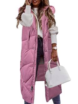 ORANDESIGNE Daunenweste Damen Lang Winterjacke Daunenjacke Warm Weste Jacke mit Kapuze Steppjacke Wintermantel Casual Daunenmantel Slim Gilet mit Taschen B Rosa L von ORANDESIGNE